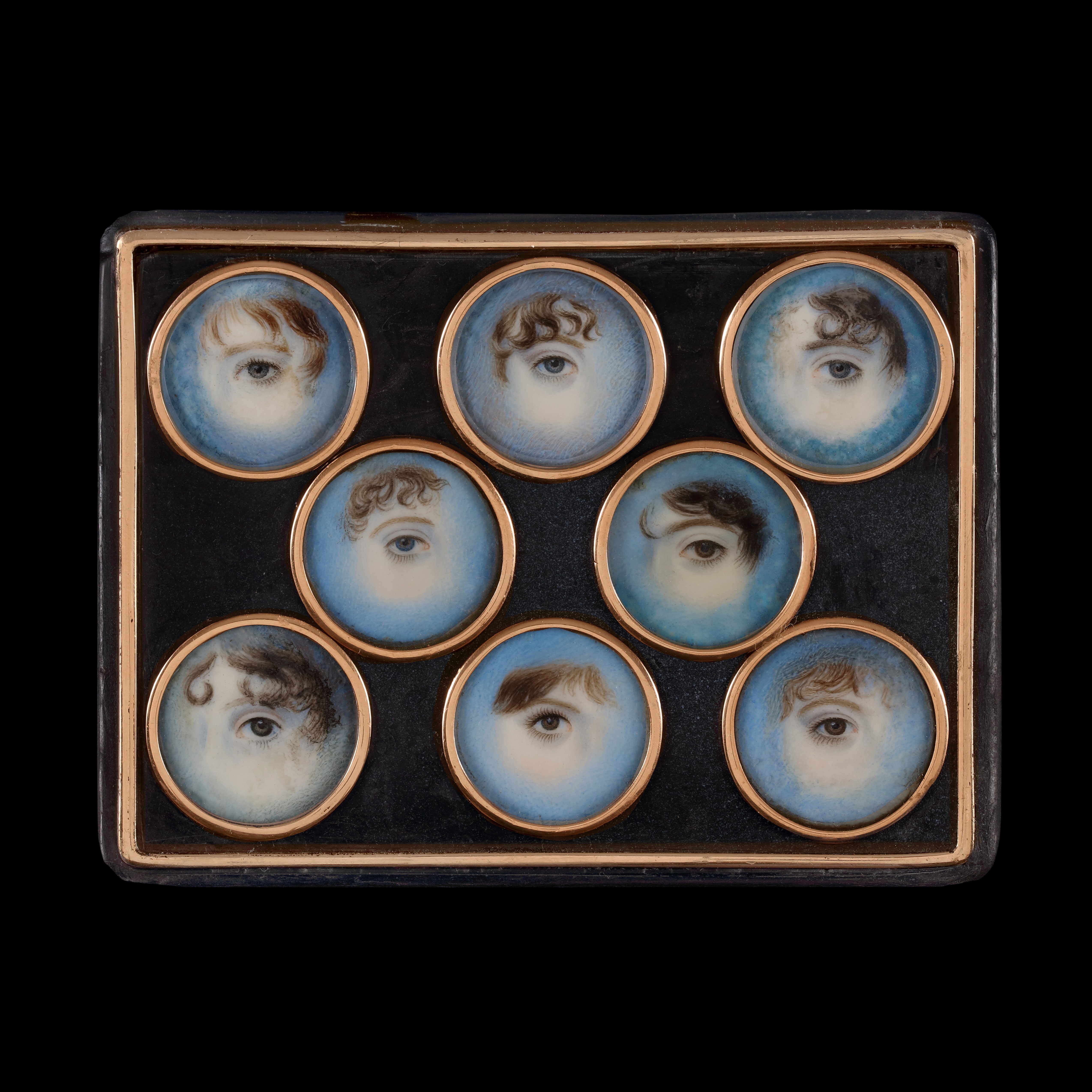 Eight eye miniatures with blue and hazel eyes; circa 1800-1820